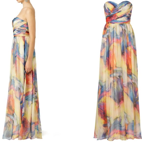 Slate & Willow Watercolor Stroke Strapless Gown Dress 100% Silk Size 0 PROM - Picture 3 of 8